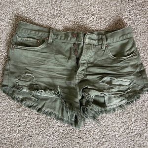 Free People Green Denim Low-Rise Shorts